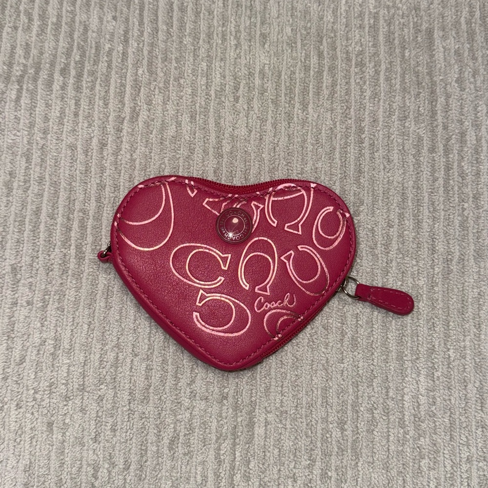 Coach Pink Heart-Shaped Keychain Coin Purse